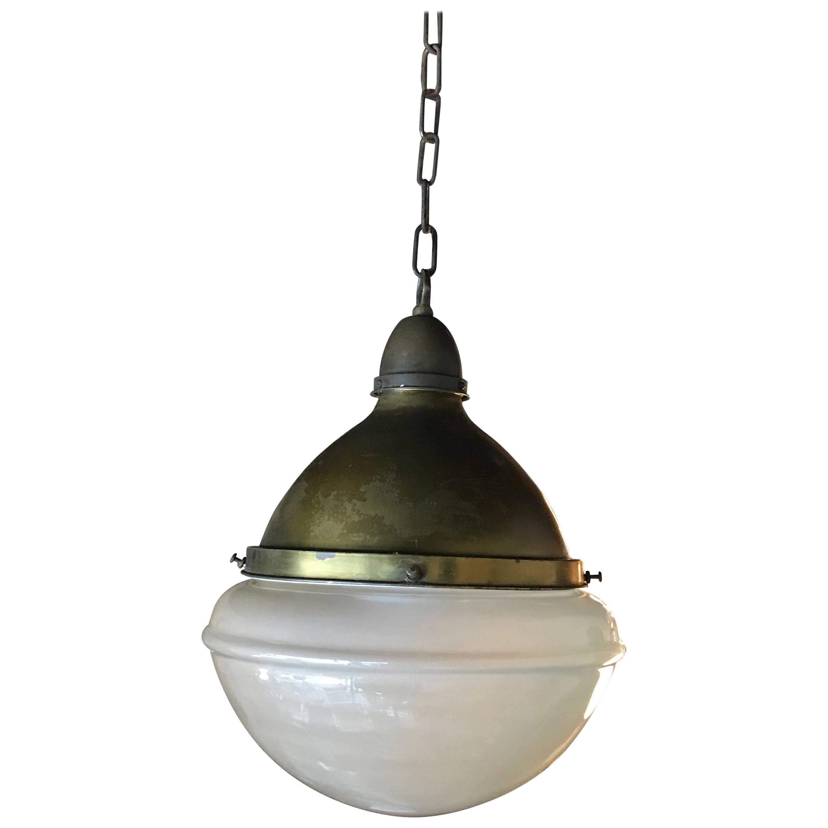 Impressive Industrial Acid Washed Glass Library Pharmacy Pendant Light For Sale