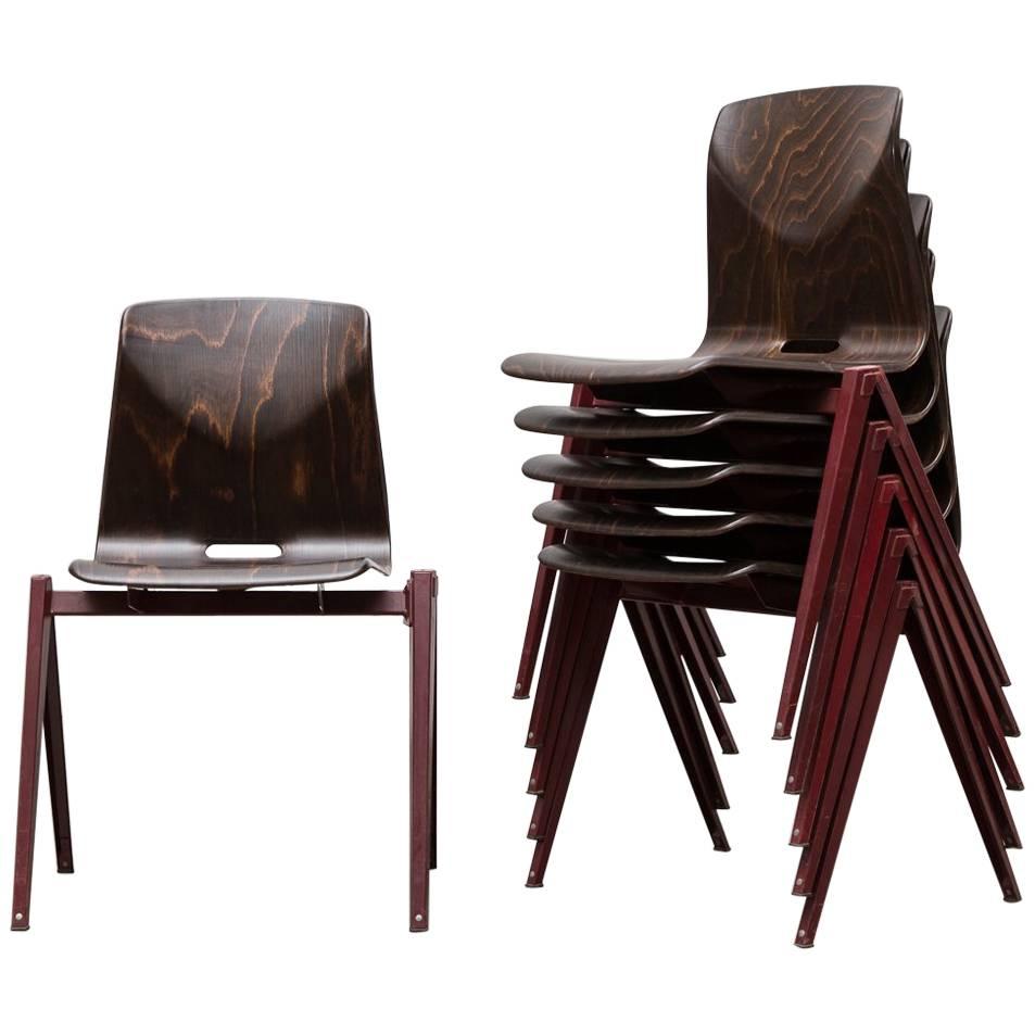 Prouve Style Single Shell Industrial Stacking Chair with Wine Red Legs