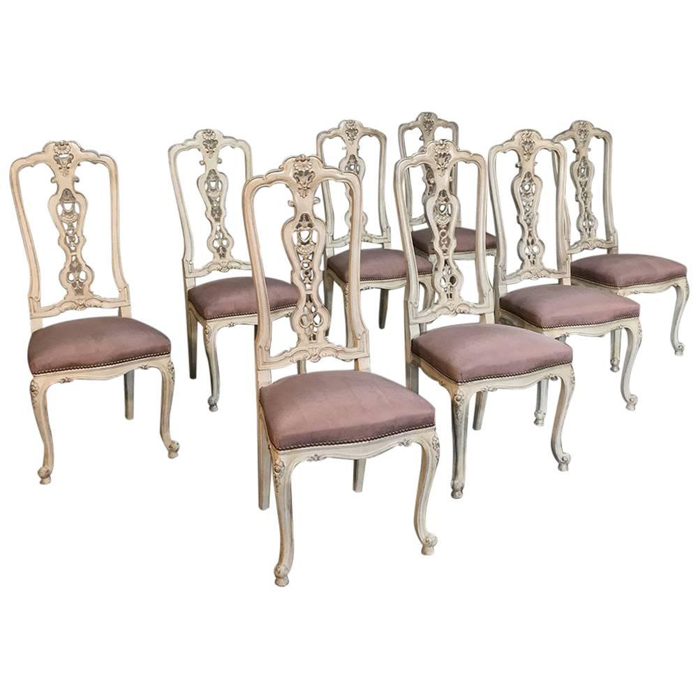 Set of Eight Mid-Century Italian Baroque Painted Dining Chairs