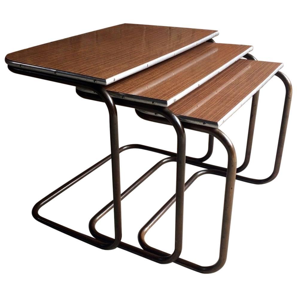 Trio Nest of Counter Lever Tables Tubular Nesting Tables For Sale