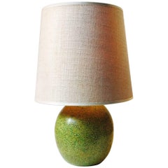 Green French, 1920s Pottery Table Lamp in the Style Jean Besnard