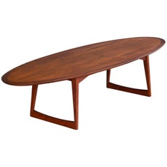 Vintage Grete Jalk Attributed Surfboard Coffee Table in Teak for Moreddi
