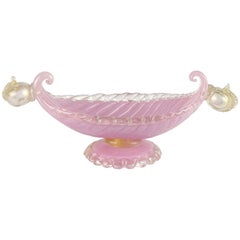 Vintage Barovier Toso Murano Pink Gold Flecks Italian Art Glass Fruit Compote Bowl