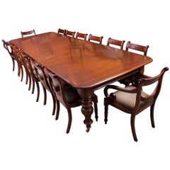 19th Century Victorian Flame Mahogany Dining Table and 14 Chairs