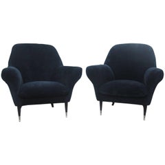 Vintage Pair of Italian Midcentury Design Armchairs Black Fabric Ico Parisi Style