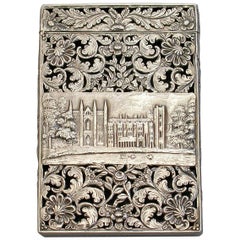 William IV Silver Castle Top Card Case Newstead Abbey with Lord Byron Medallion