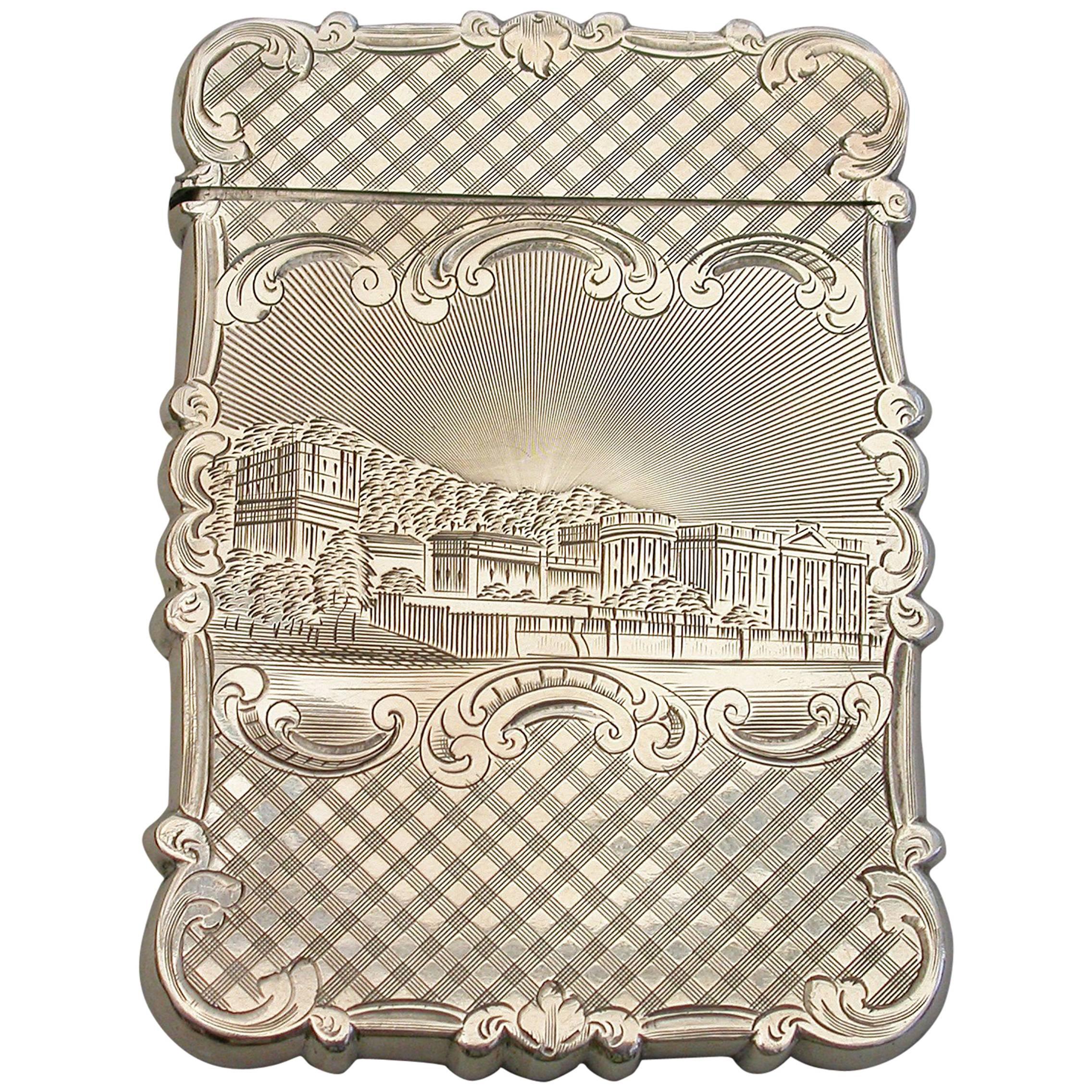 Victorian Silver Castle-Top Card Case 'Chatsworth House & Burns Monument', 1846