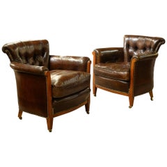 Vintage Pair of Edwardian Period Leather Tub Chairs