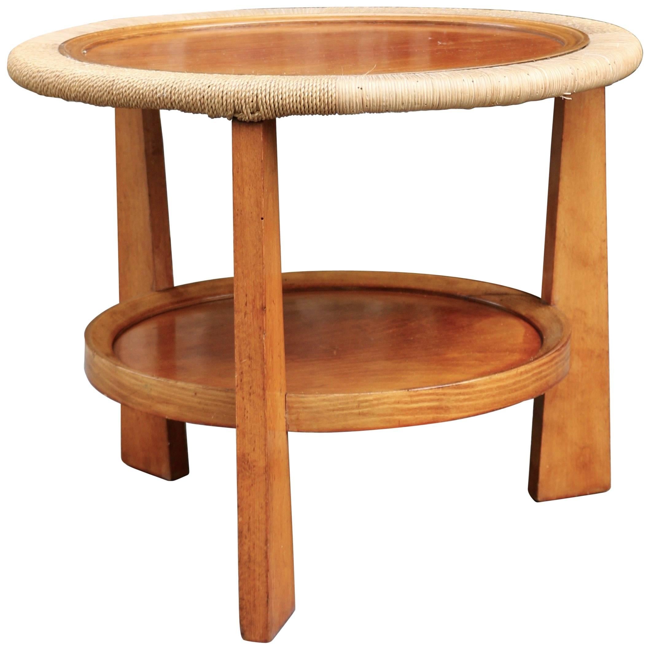 1950s Pedestal Table in Wood and Rope