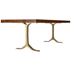 Bespoke Reclaimed Hardwood Dining Table, Hand-Cast Brass Base by P. Tendercool
