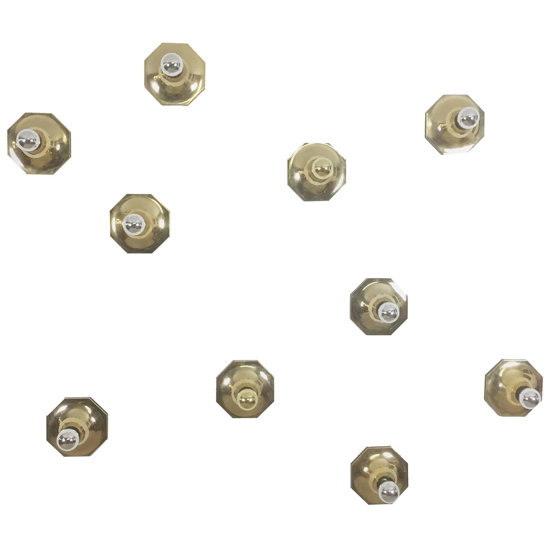 Set of Ten Golden Cubic Wall Lights by Motoko Ishii for Staff Lights, Germany