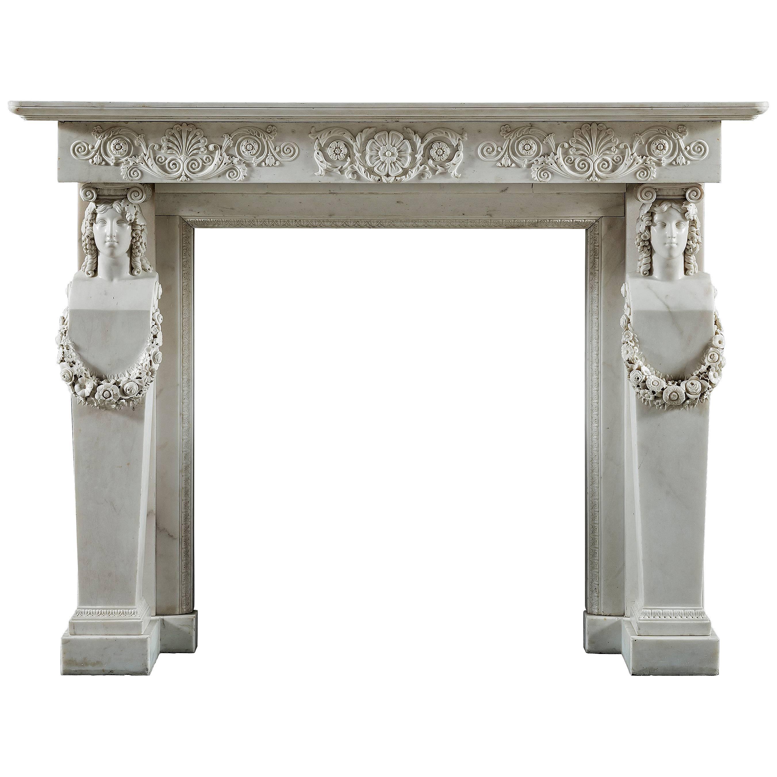 Antique Regency Grecian Revival Fireplace Mantel with Cartyatid / Term Legs