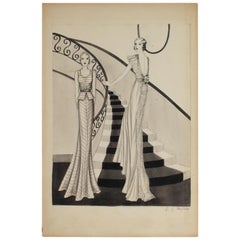 Black and White Fashion Illustration, circa 1940 by Emma Shields