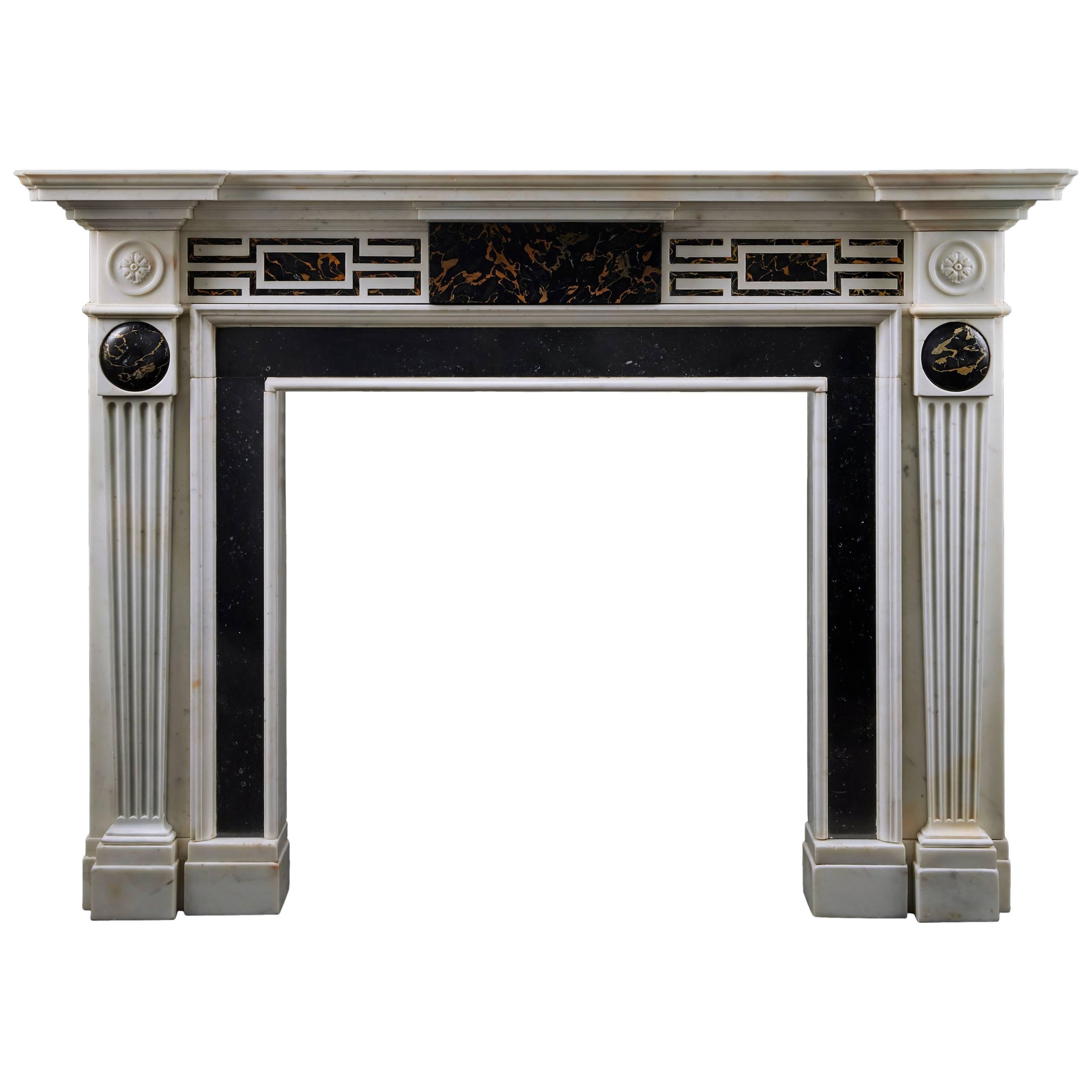 Antique Neoclassical Fireplace in Portoro, Irish Fossil and Statuary Marble For Sale