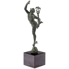 Early 19th Century Dark Green Patinated Bronze Grand Tour Figure of Mercury