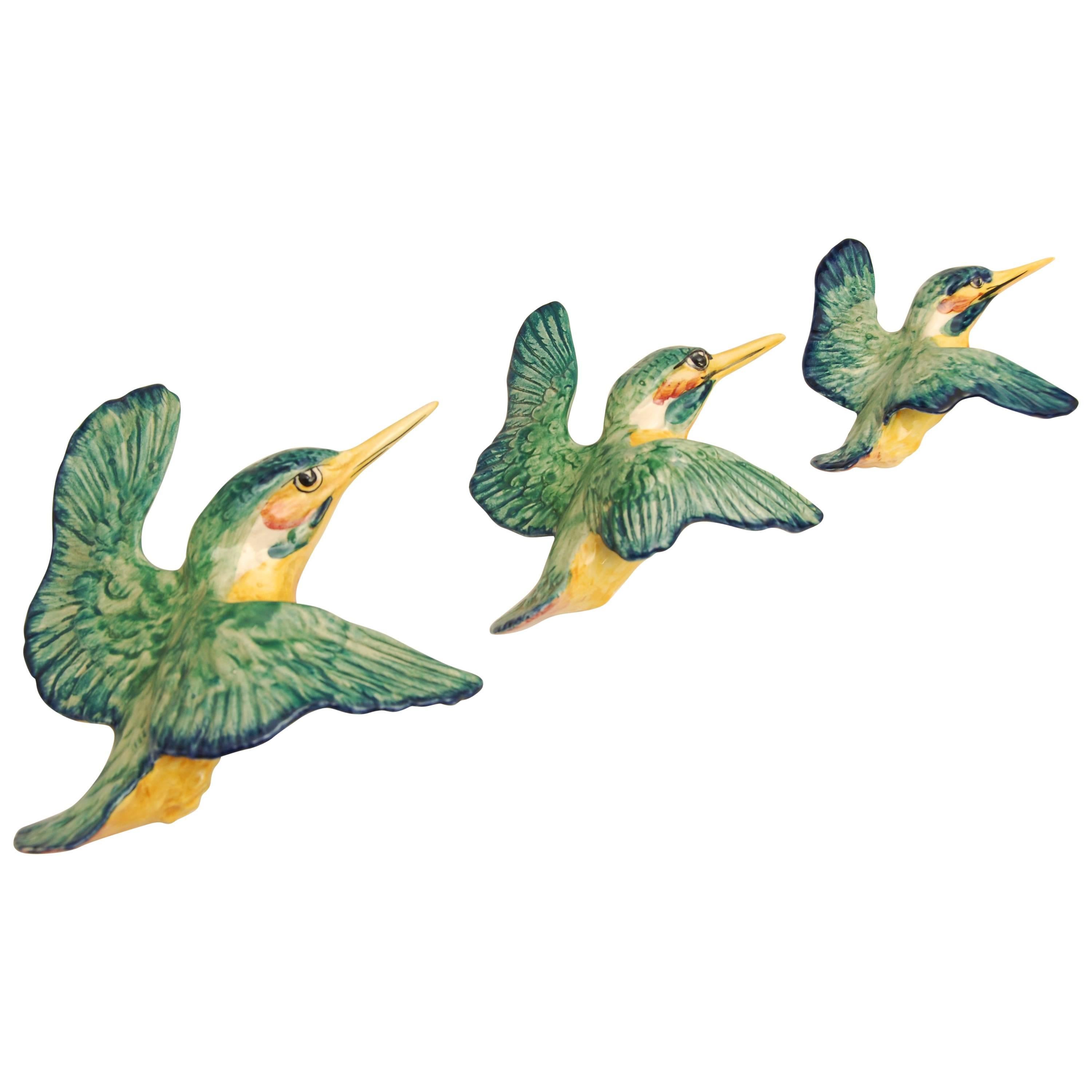 Beswick Flying Kingfisher Wall Plaques, Set of Three Birds