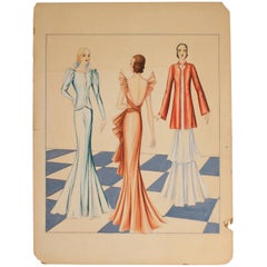 Vintage Color Fashion Illustration by Emma Shields, circa 1940