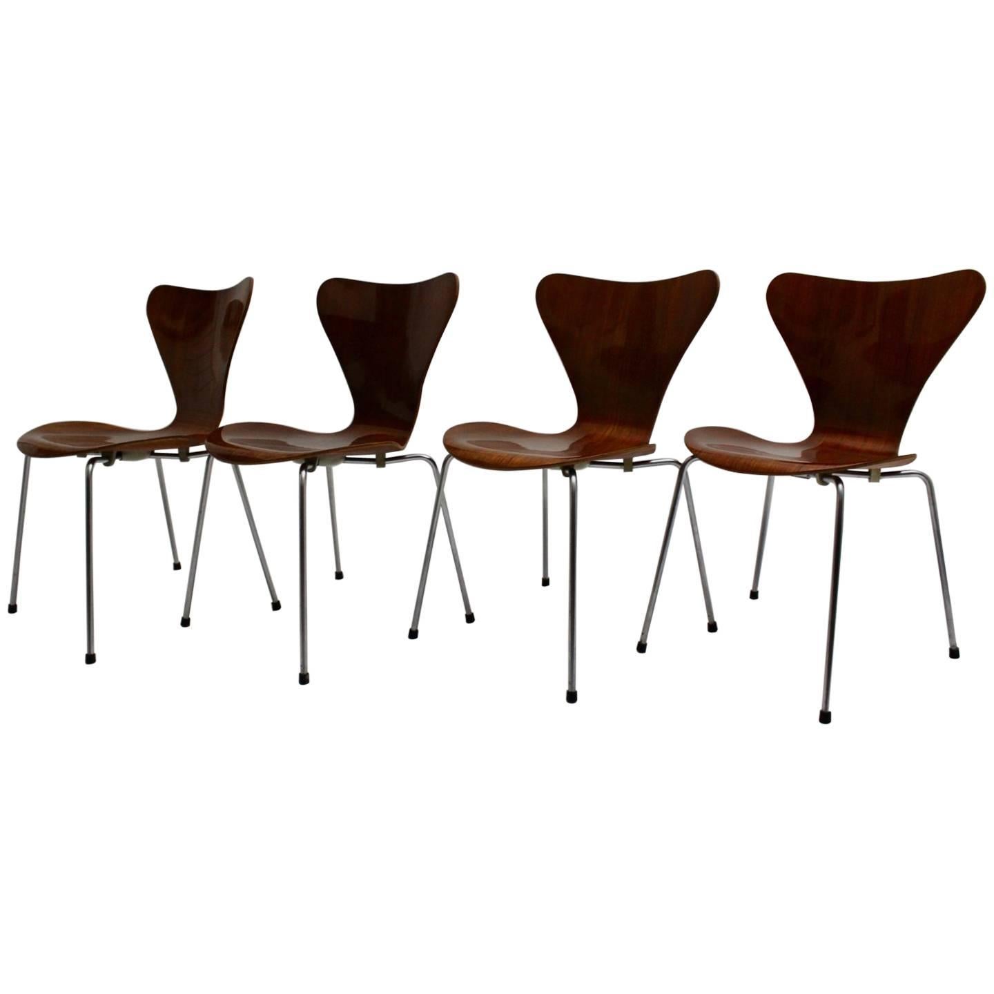 Mid Century Modern Vintage Brown Chairs Arne Jacobsen Model 3107 circa 1955