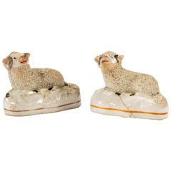 Pair of Small Late 19th Century Staffordshire Sheep Figures 