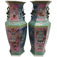 Pair of Chinese Famille Rose Vases or Lamps, 19th Century