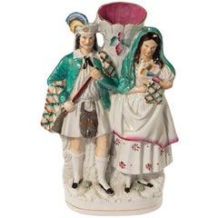 19th Century Staffordshire Double Portrait Group of a Huntsman and Lady
