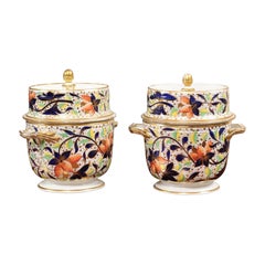Pair of 19th Century English Derby Fruit Coolers with Lids & Liners, ca. 1815