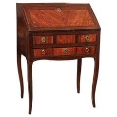 Petite Slant-Front Bureau in Kingwood with Fitted Interior & Leather Blotter