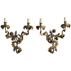 Antique Pair of French Gilt Leaf Wall Lights