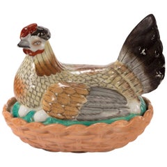 19th Century, Staffordshire Highly Colored Hen Basket