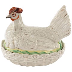 19th Century Staffordshire Hen Basket with Enameled Decoration