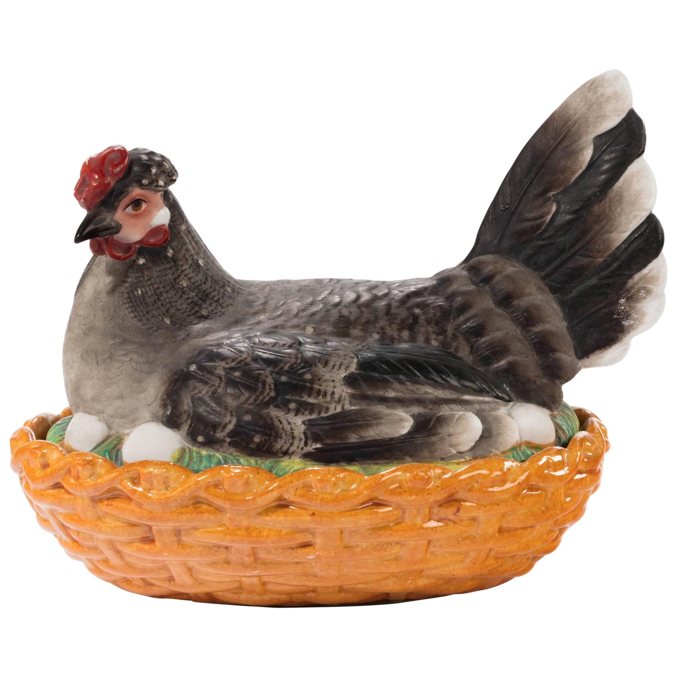 Late 19th Century Well Colored Oval Hen Basket