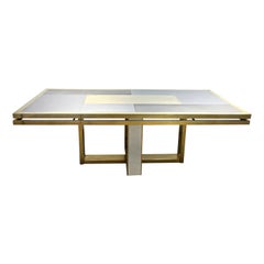 1970 Italian Antique Brass Satin Chrome Geometric Large Modern Hall/Dining Table