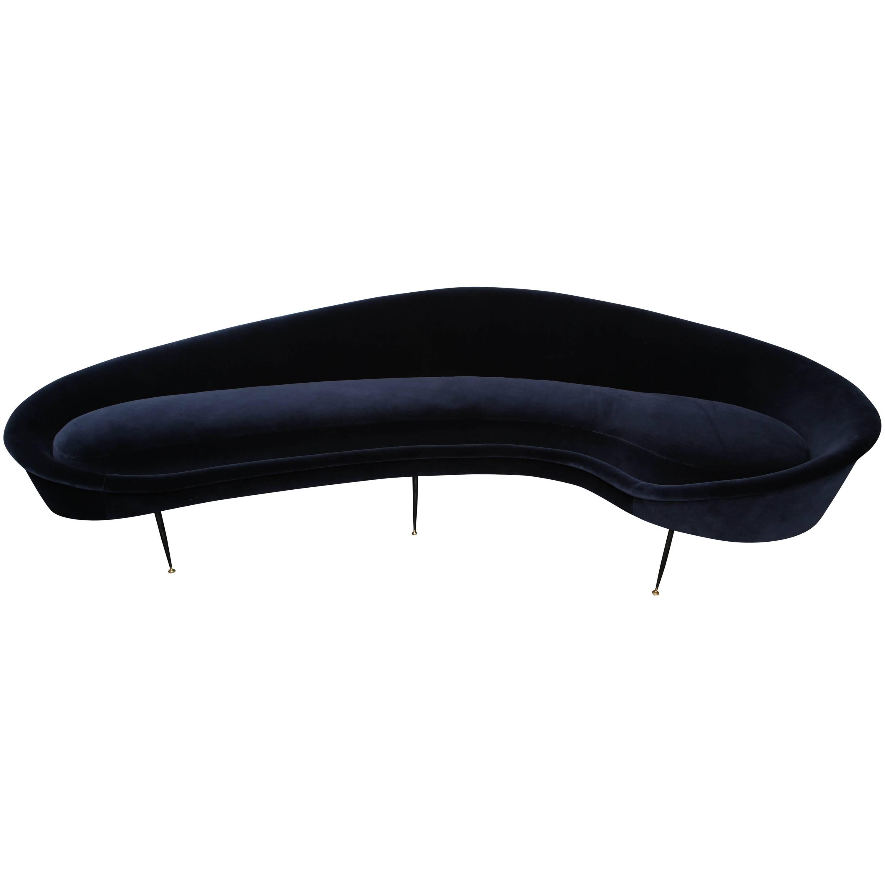 Custom Curved Sofa with Brass Legs For Sale