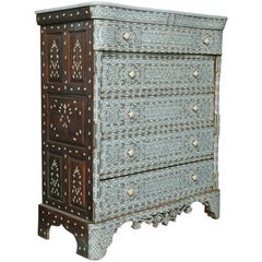 Stunning  19th Century Syrian Five-Drawer Mother-of-Pearl Inlay Dresser