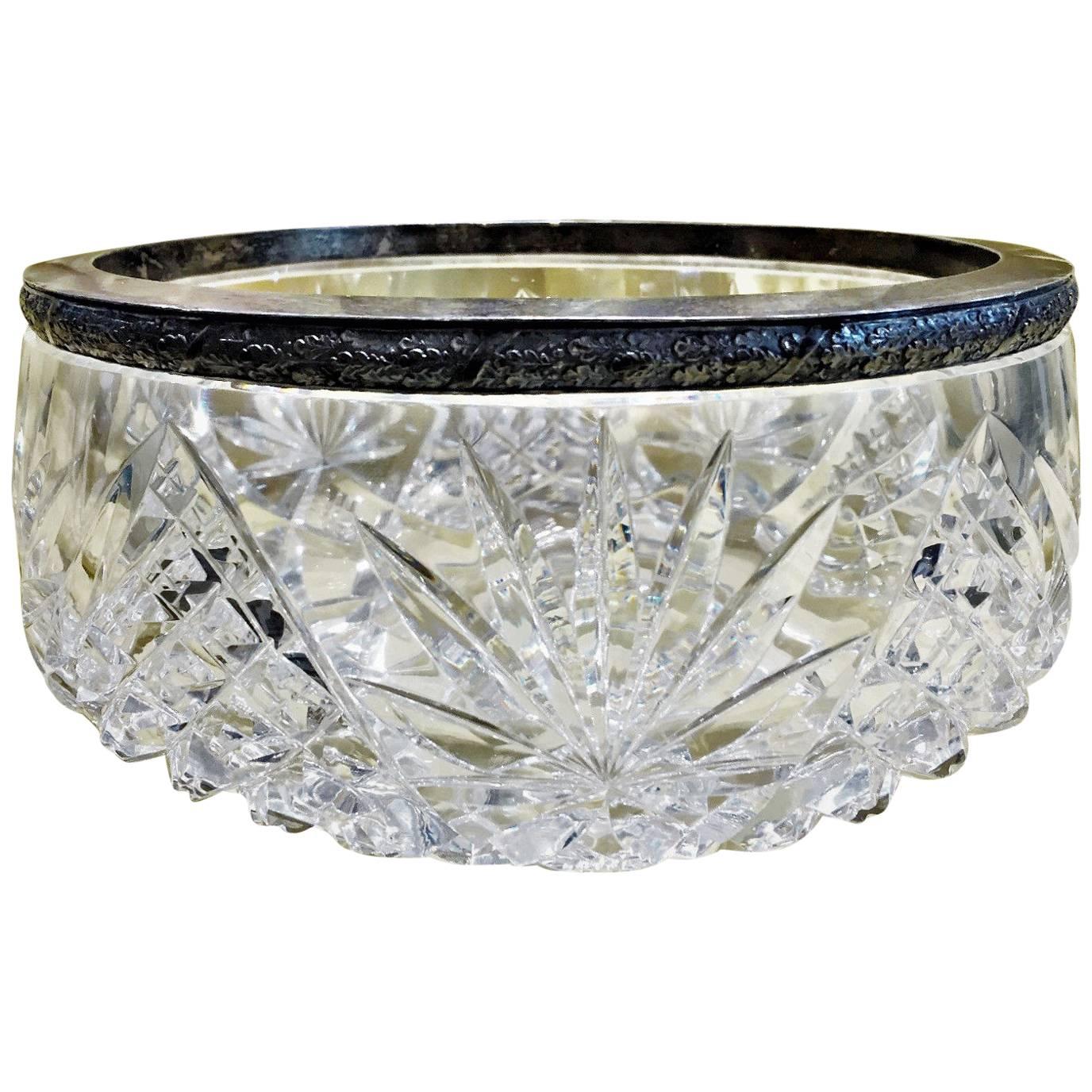 Vintage Russian Soviet Classic Large Crystal and Silver Circular Bowl, ca. 1945 For Sale