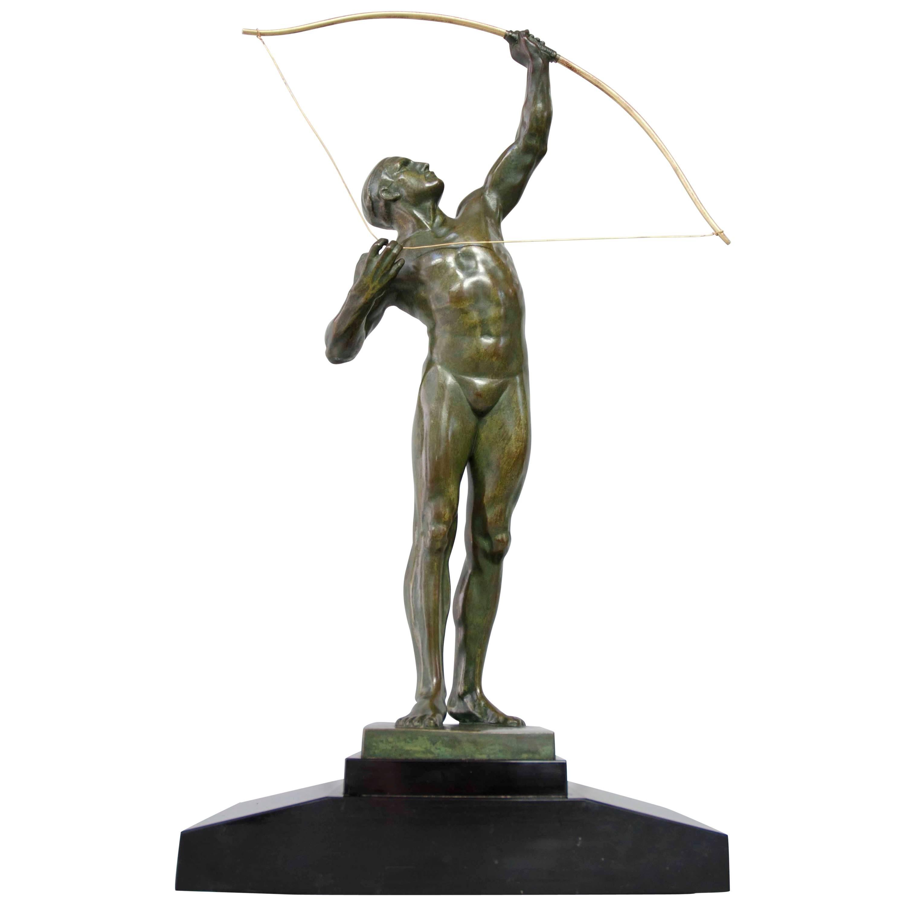 Art deco bronze, the Archer, by Demanet Victor 'Givet, 1895-Ixelles, 1964' For Sale