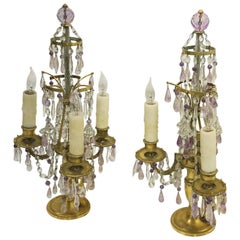 Pair of 19th Century Gilt Bronze, Crystal and Amethyst Quartz French Candelabras