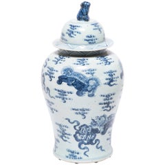 Chinese Blue-and-white Covered Shizi Jar