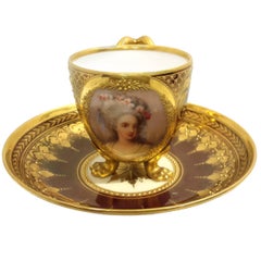 Royal Vienna Porcelain Portrait Demitasse Cup and Saucer, Austria, circa 1890