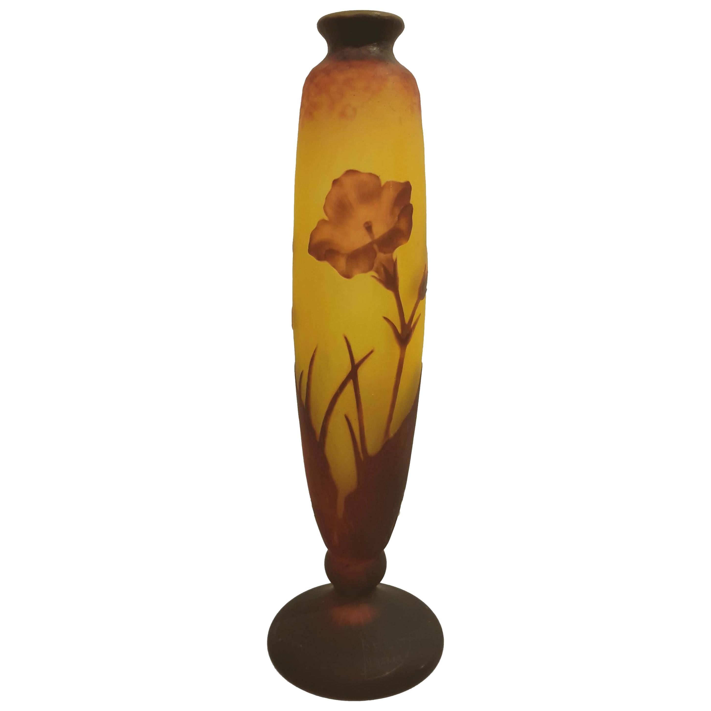 Daum Nancy Glass Cameo Vase Tapered Autumn Floral For Sale