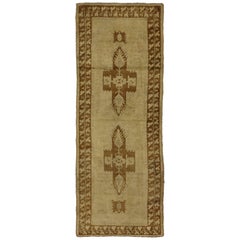 Used Turkish Oushak Runner with Warm, Neutral Colors, Hallway Runner