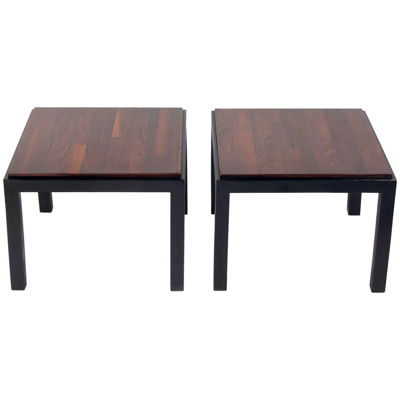 Pair of Rosewood and Black Lacquer End Tables by Milo Baughman