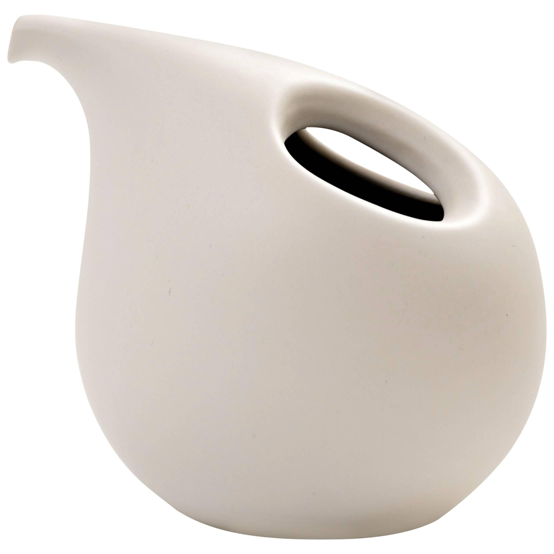 Modernist White Ceramic Vase with Handle, 1960s For Sale