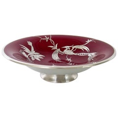 Vintage Silver Overlay Bird of Paradise Rosenthal Porcelain Tazza