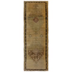 Vintage Turkish Oushak Runner with Muted Colors and Modern Style Abrash