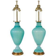 Vintage Pair of Seguso Murano Glass Lamps