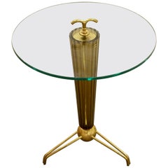 Bronze Italian Murano Glass Fluted Circular Tripod Side Table with Brass Mounts