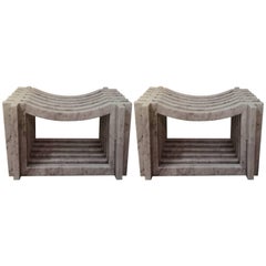 Two Italian White Carrara Marble Benches by Massimo Mangiardi