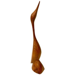 Escultura moderna danesa de pato de teca maciza tallada a mano