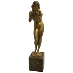Victor Heinrich Seifert German 1870-1953 "Trinkender Frauenakt" Bronze Sculpture